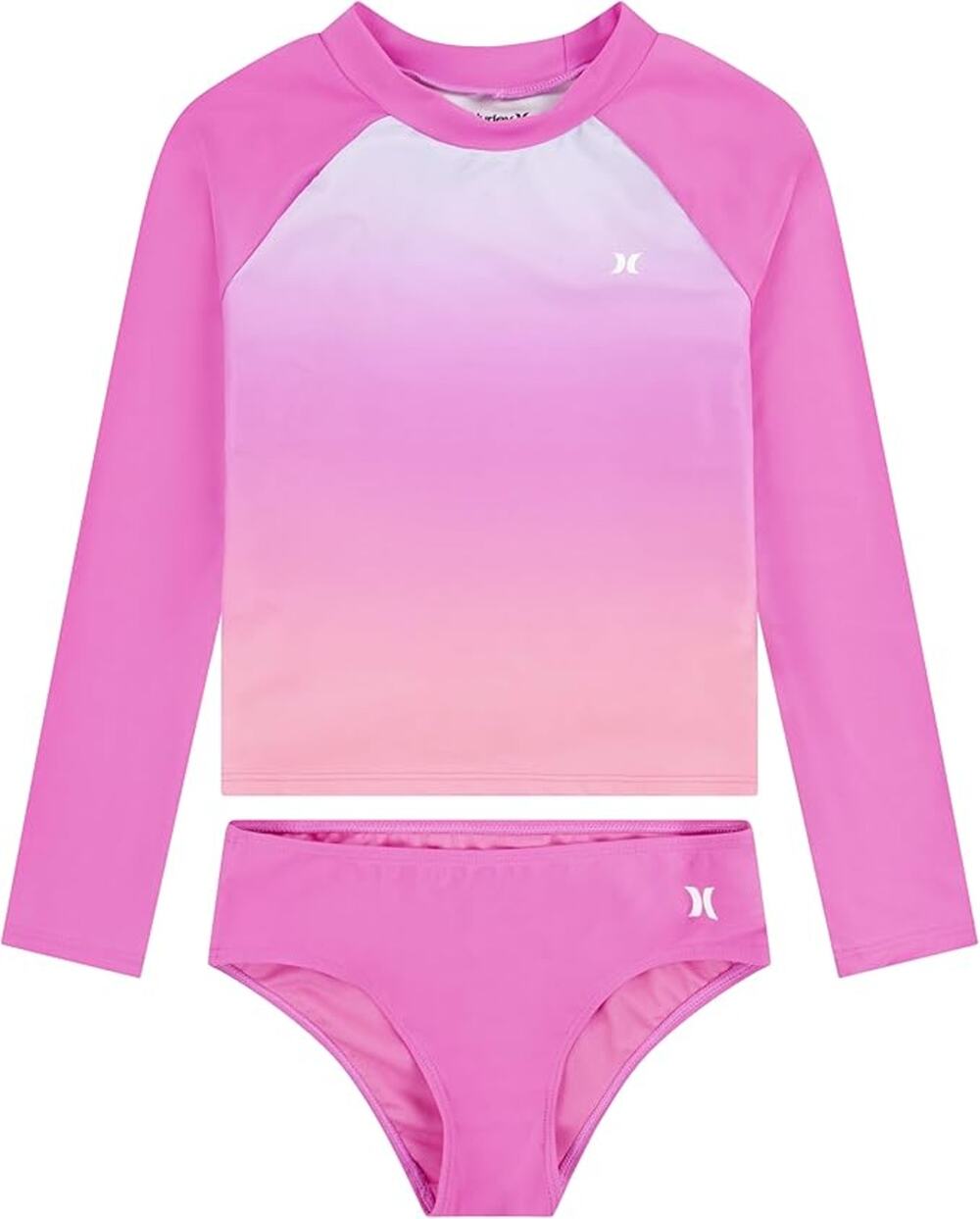 Hurley Girl's 14 Pink Long Sleeve Rash Guard Two Piece Beach Swimsuit Set L1-14